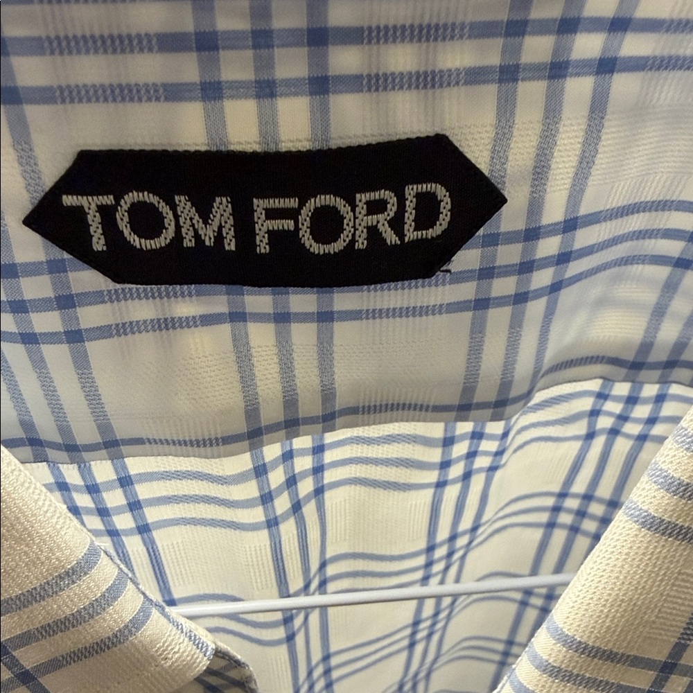 Tom Ford White and Blue Plaid Dress Shirt - Picture 2 of 6
